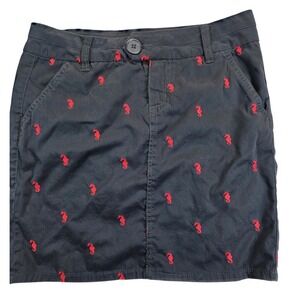 British Khaki Womens Mini Skirt 4 Navy Embroidered Seahorse Nautical Coastal AOP